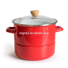 enamel coating steam pot high quality and wooden knob enamel stock pot